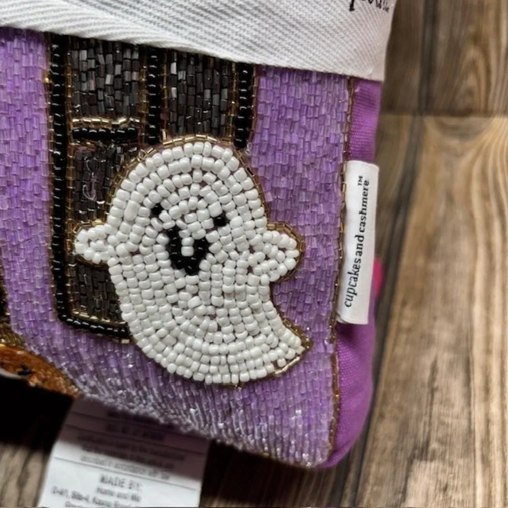 Cupcakes &Cashmere Purple and Pink Haunted House Ghost Beaded Pillows Halloween
